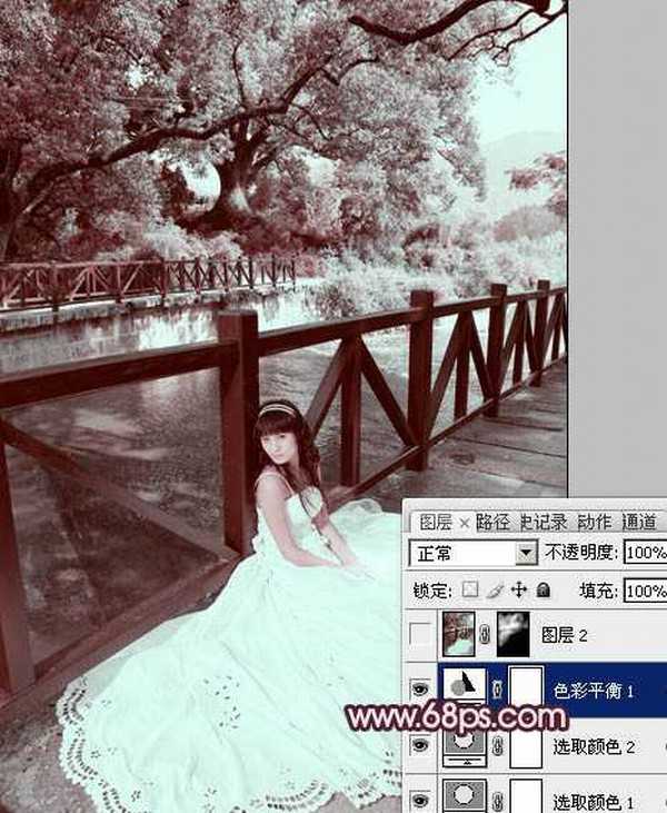 Photoshop将河边美女婚片调成梦幻的紫红色方法