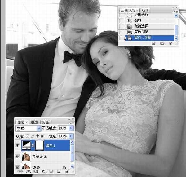 PhotoShop将婚礼照片修饰成经典黑白人像的润饰详细教程