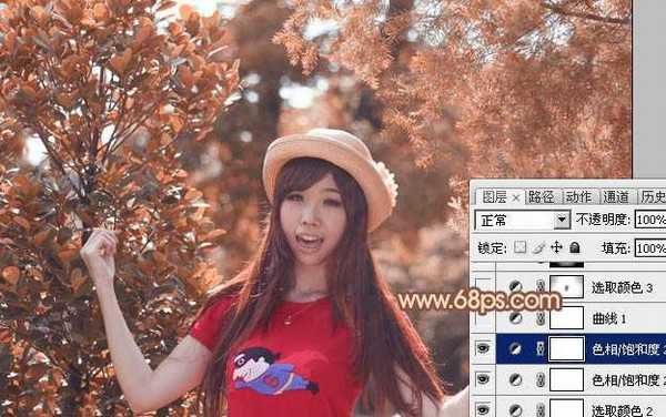 Photoshop将树林人物调制出柔和的秋季橙褐色