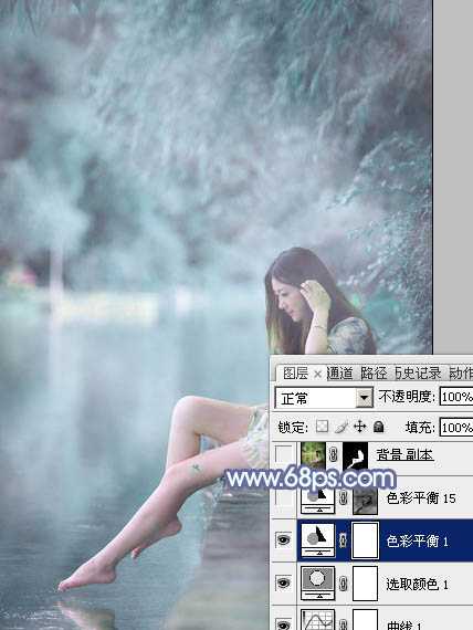 Photoshop为溪边美女图片打造梦幻的淡蓝色