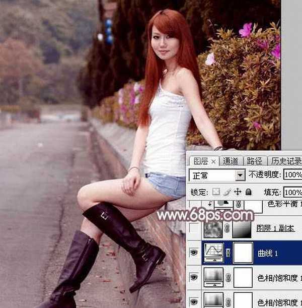 Photoshop打造唯美的秋季红褐色外景美女图片