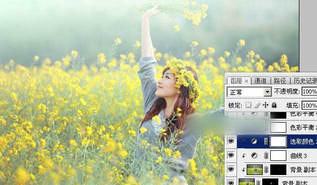 Photoshop调出甜美的淡绿色油菜花人物图片教程